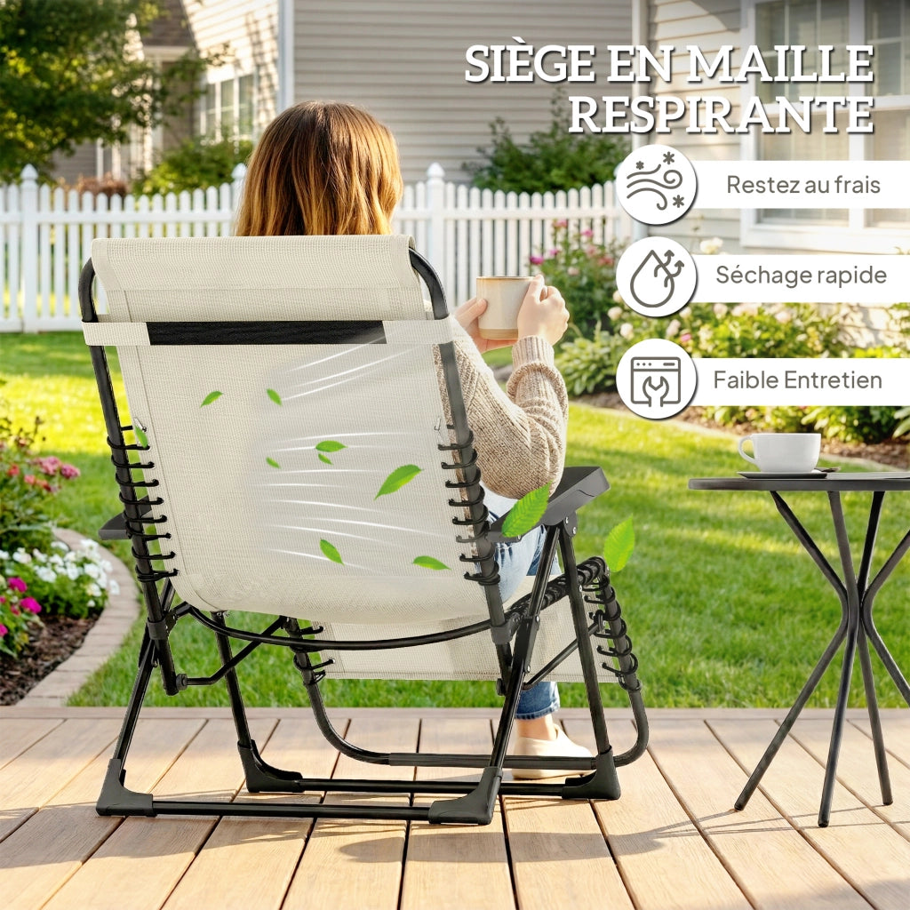 Lettino da sole pieghevole regolabile con testiera ¨C zephmum ¨C beige 90x65x112 cm