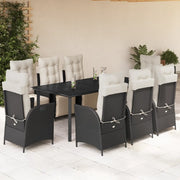 Set da Pranzo da Giardino 9 pz con Cuscini Nero in Polyrattan 3213391