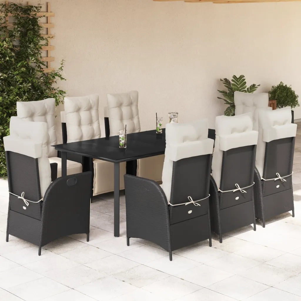 Set da Pranzo da Giardino 9 pz con Cuscini Nero in Polyrattan 3213391