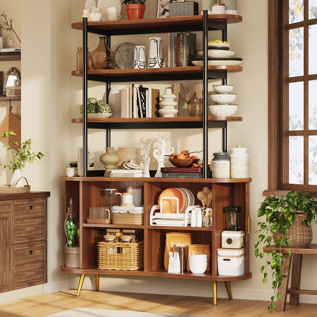 Credenza con ante a serranda e 4 ripiani - per soggiorno - in MDF - 120x40x183 cm - legno
