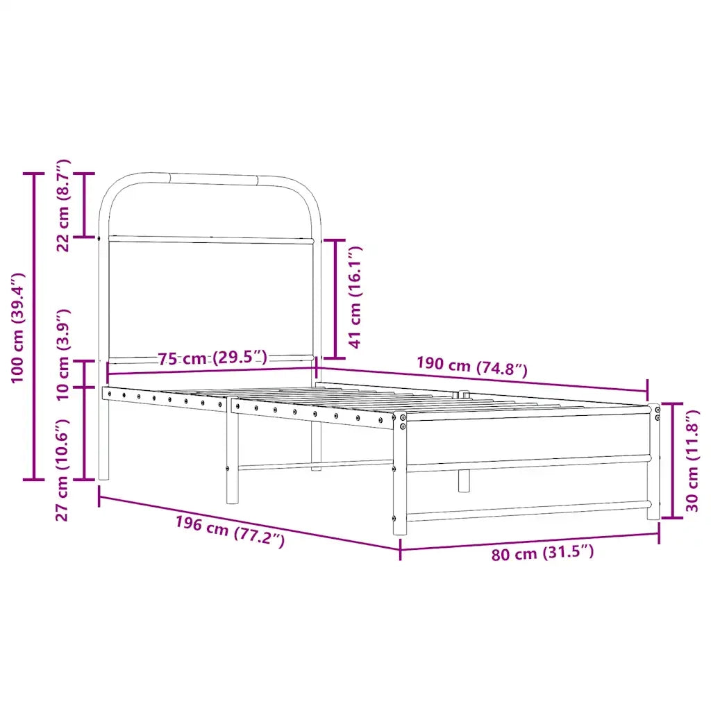 vidaXL Giroletto senza Materasso Rovere Fumo 75x190 cm in Truciolato