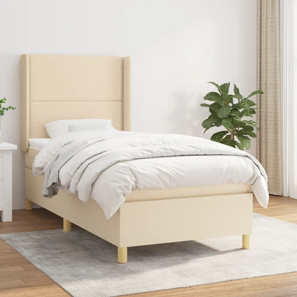 Letto singolo | Letto per adulti | Giroletto a Molle con Materasso Crema 90x190 cm in Tessuto