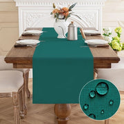 Tavolo da Pranzo con Finestra Bluverde 40x140cm, Decorazione da Tavola con Aspetto di Lino Lavabile Tovaglia da Tavolo Realizzata in Poliestere Impermeabile con Effetto di Loto, Resistente ai Graffi Duraturo per Sala da Pranzo Matrimoni Feste Natale