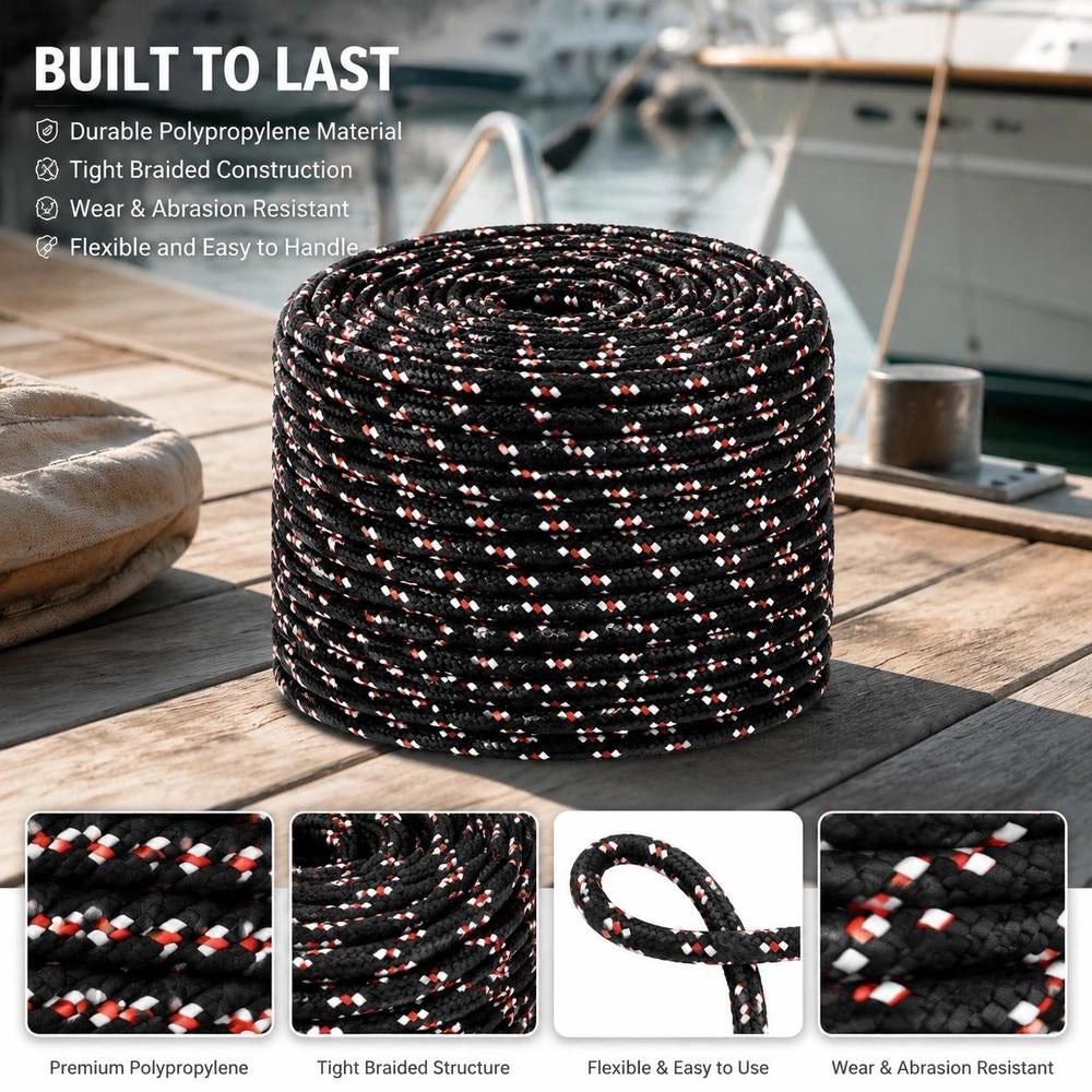 Boat Rope, Black, 10 Mm, 25 M, Polypropylene