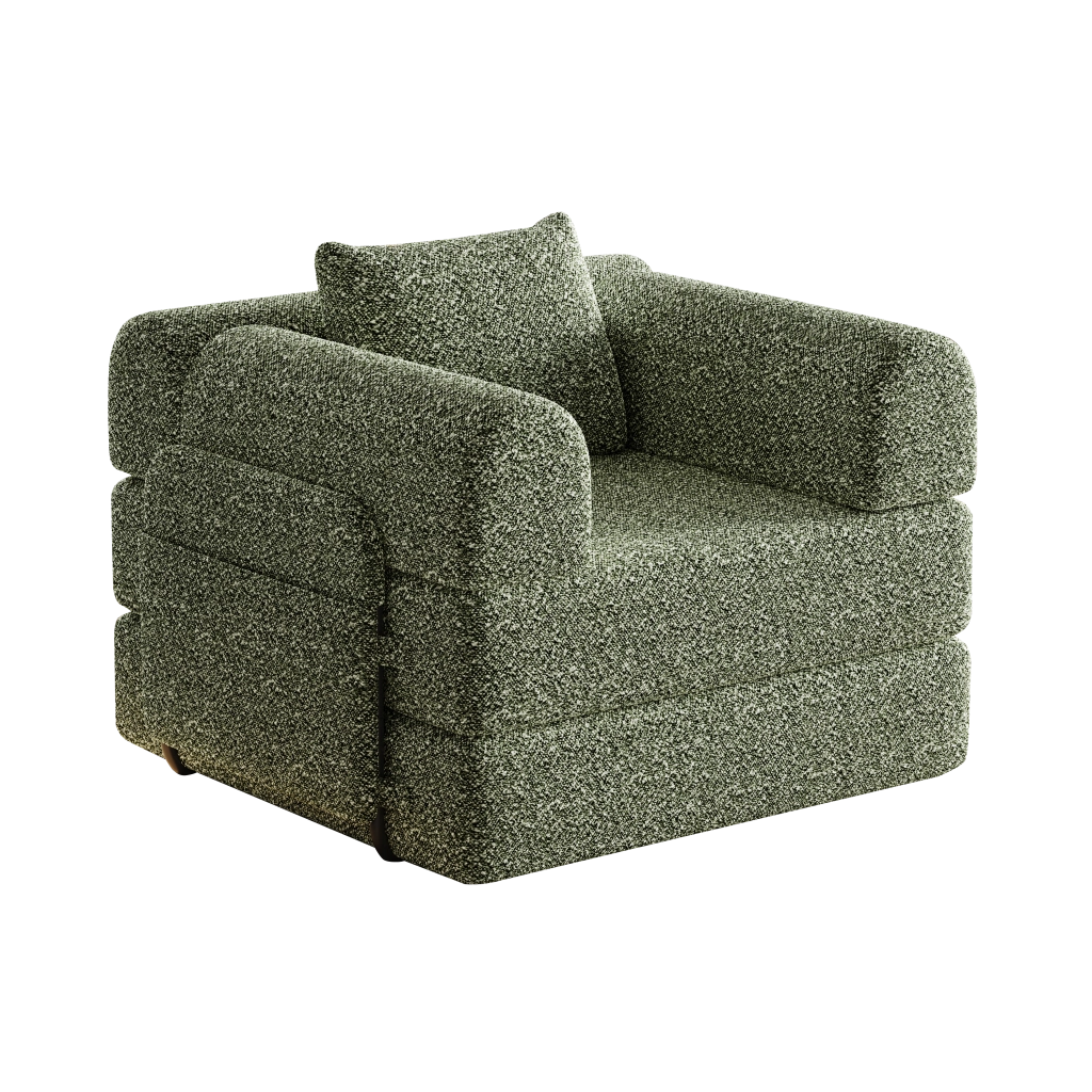 Poltrona letto 2 in 1 con vano portaoggetti in ciniglia verde