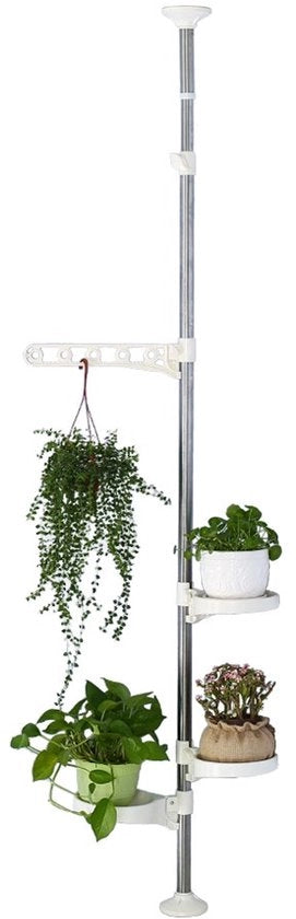 Pianta a 4 livelli telescopica per interni, piattaforma per fiori, scala per piante, scala per fiori, stantuffo metallico telescopico regolabile in altezza con 3 piedini e 1 gancio, ivoor