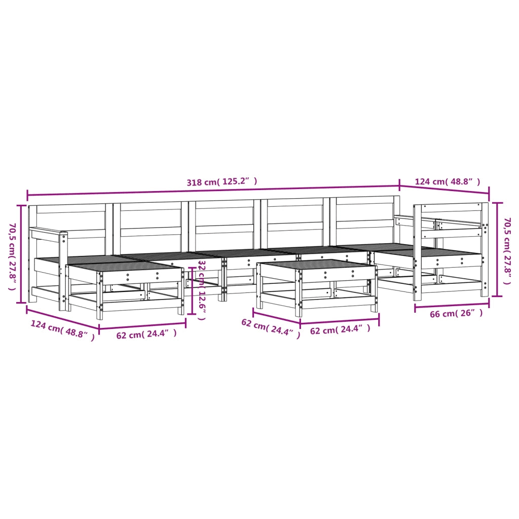 Set Salotto da Giardino 8 pz in Legno Massello di Pino