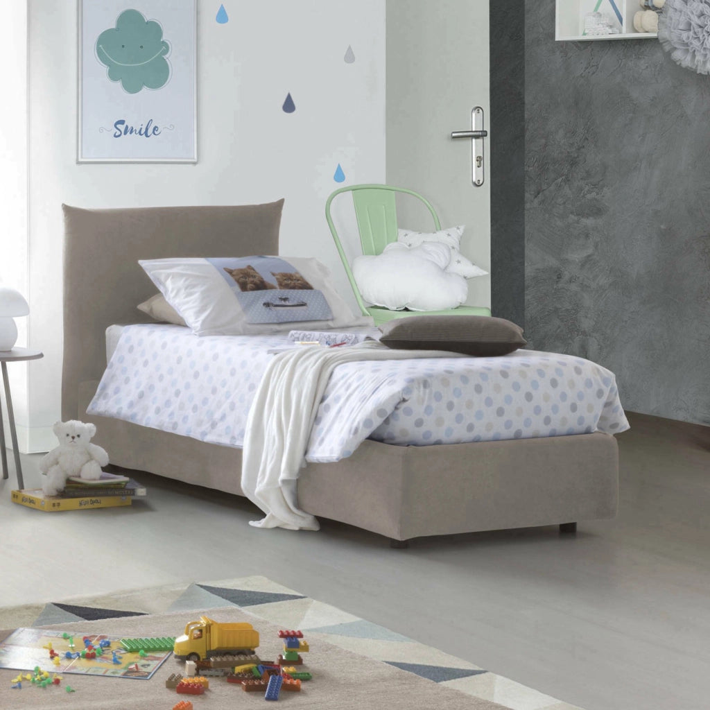 Astianatte, Letto Singolo Materasso Incluso Made in Italy, Grigio Tortora