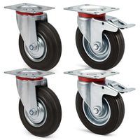 Set 4 ruote piroettanti, freno doppio blocco, Rotella 100mm max 70kg, metallo e gomma piena