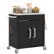 Carrello Cucina in Acciaio con Armadietto e Ganci ¨C Zephmum ¨C Nero 86x50x86.5 cm