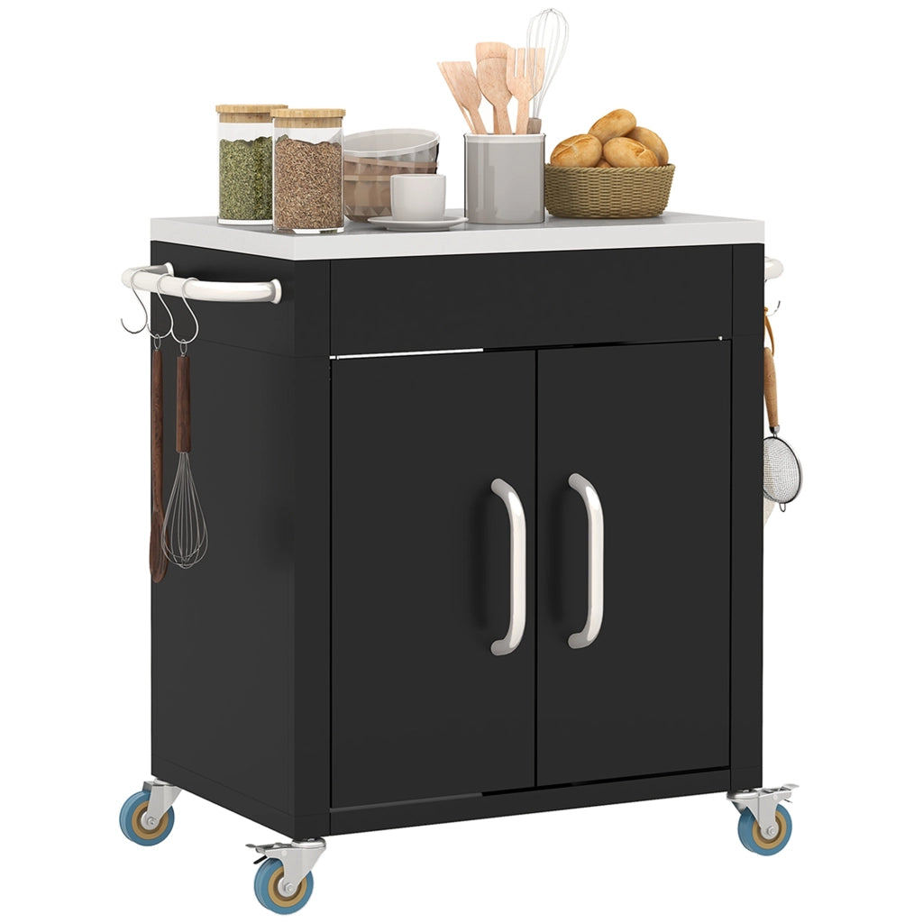 Carrello Cucina in Acciaio con Armadietto e Ganci ¨C Zephmum ¨C Nero 86x50x86.5 cm