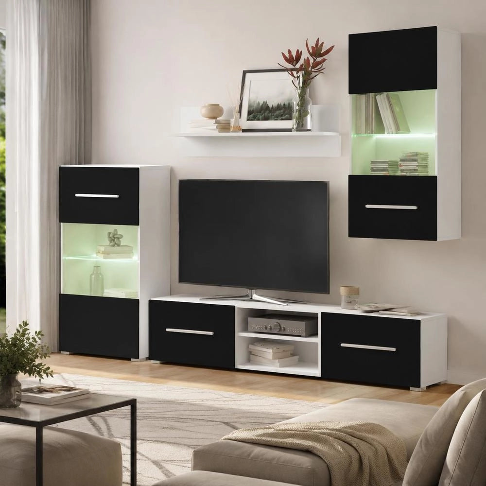 Five-piece Wall Unit TV Cabinet With LED Lighting Black