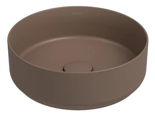 Lavabo tondo da appoggio senza troppo pieno in ceramica senza foro rubinetto - Tortora Opaco