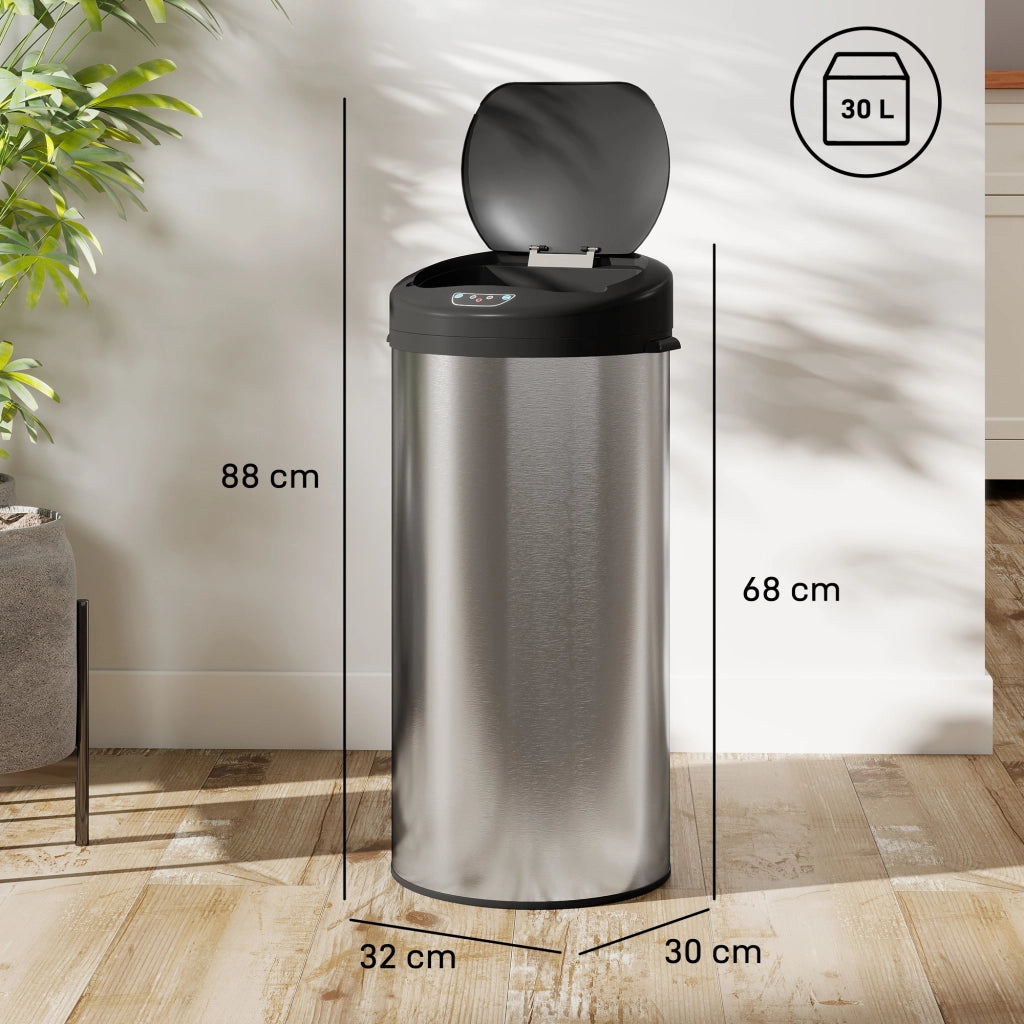 Pattumiera automatica da cucina 30L ¨C Xylo ¨C acciaio inox, chiusura soft, 32x30x68cm, argento