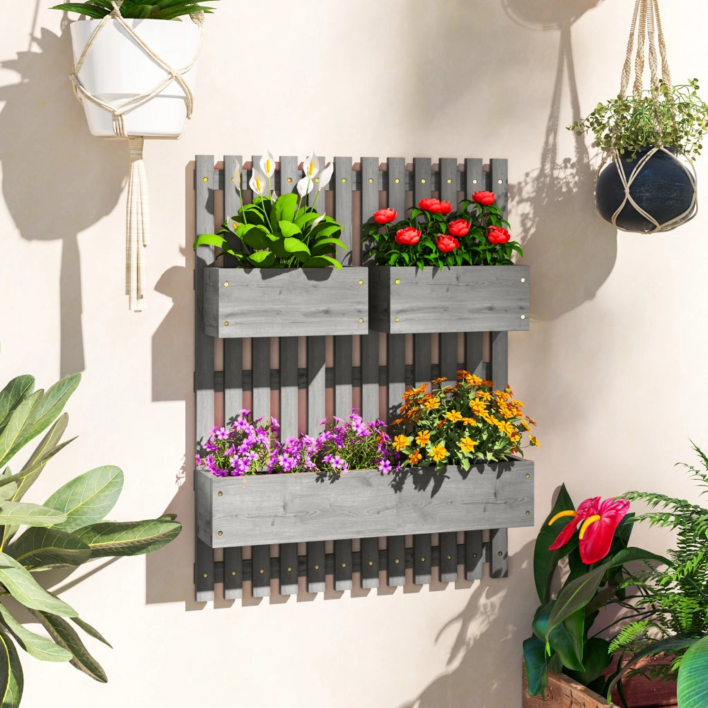 Giardino murale 3 bacs ¨C Minimal ¨C grigio legno 60x16x80 cm