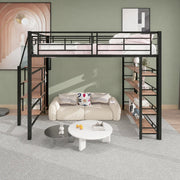 DESMIU Letto a Soppalco 2 Posti con Scala Contenitore, Armadio e Mensole 140 × 200 cm, Senza Materasso