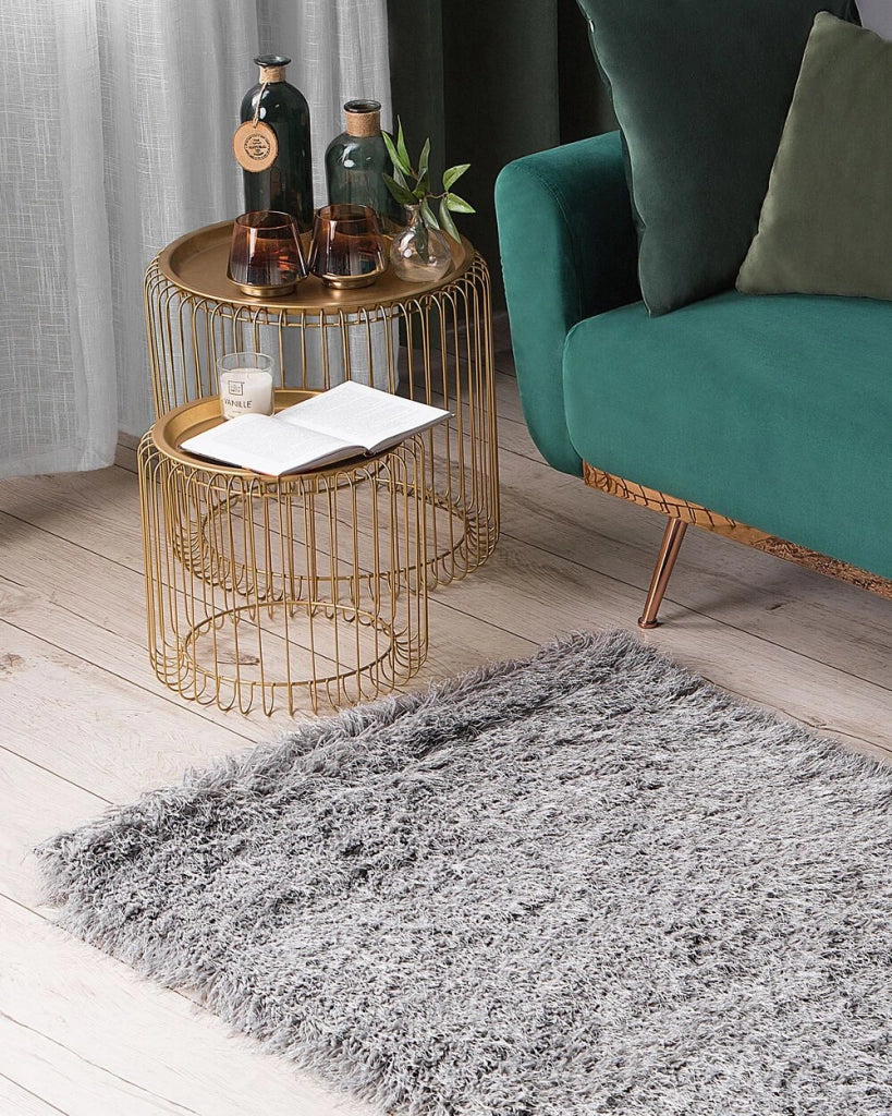 Tappeto Shaggy Tappeto a pelo lungo Solido Poliestere Grigio Rettangolare 80 x 150 cm