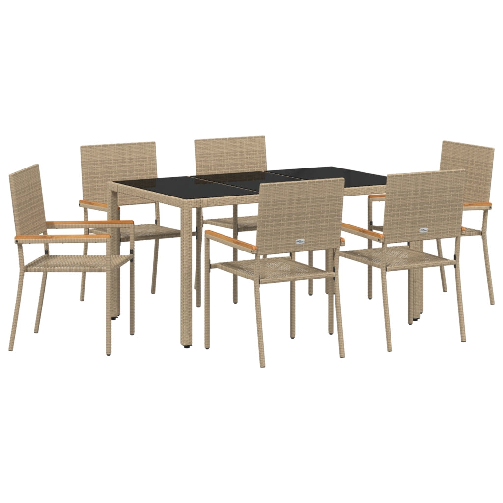 Set da Pranzo da Giardino  7 Pezzi Beige in Polyrattan