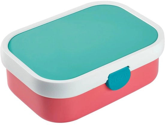 Bentovaso per Bambini con Tasca e Forchetta - Scatola per Pranzo con Chiusura a Clip - Inox e Resistentente al Lavastoviglie - 750 ml - Rosa con Blu Cielo Coperchio