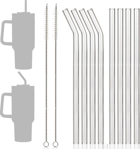 8 pezzi di rami di vetro lunghi 31 cm per Stanley Cup - rami riciclabili per Stanley Adventure Quencher - trasparenti - 4 retti - 4 curvi