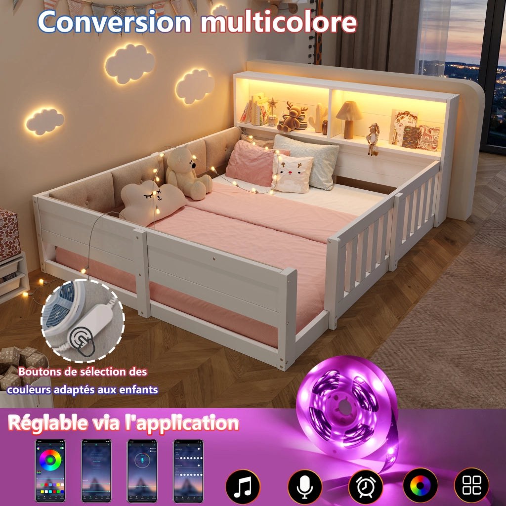 letto basso in truciolato e plush bianco 140 x 200 cm