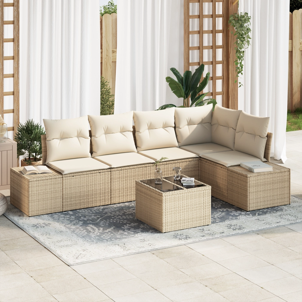 Set di divani da giardino in 6 pezzi con cuscini marroni in polyrattan