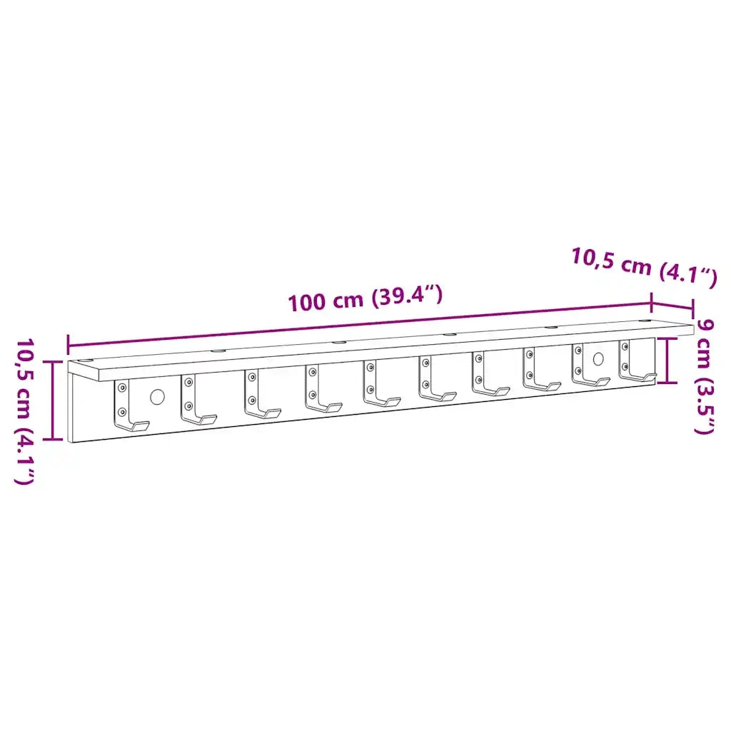 vidaXL Appendiabiti a muro Grigio sonoma 100 x 10.5 x 10.5 cm
