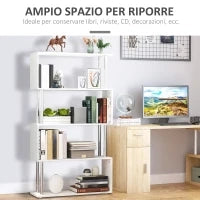Libreria a 4 Ripiani Design Moderno in Legno e Metallo, Libreria Scaffale per Soggiorno, Studio, Ufficio, 80x30x145cm Bianca