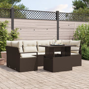 Set di divani da giardino  da 7 pezzi con cuscini marroni in rattan sintetico