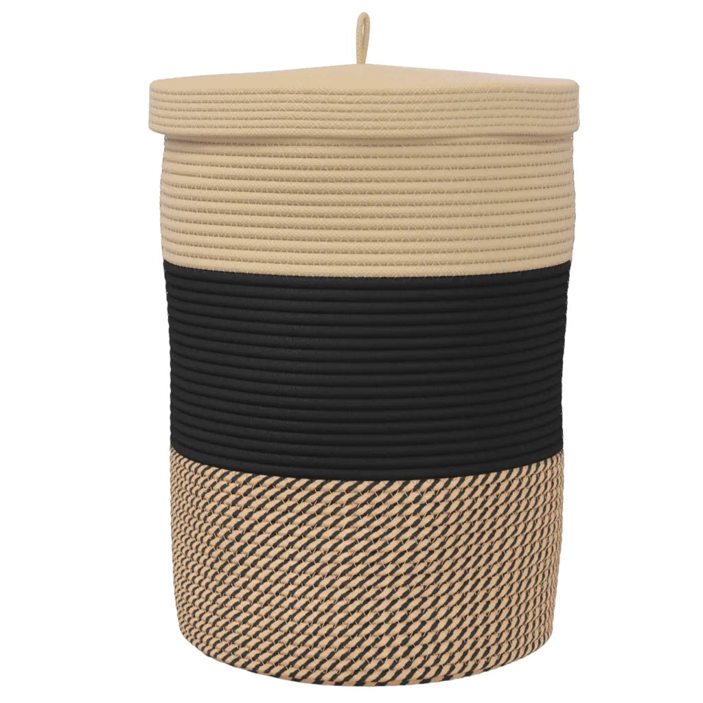 Cestino Portaoggetti con Coperchio Nero e Beige ?37x50cm Cotone CFW5361313