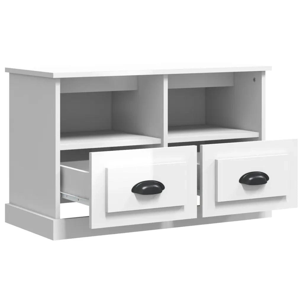 Mobile Porta TV Bianco Lucido 80x35x50 cm in Legno Multistrato 816282