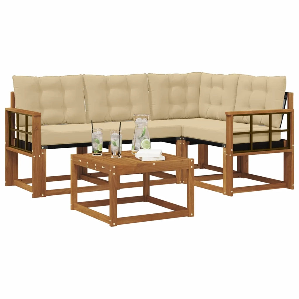 Set di divani da esterno con cuscino 5 pcs Naturale e Beige
