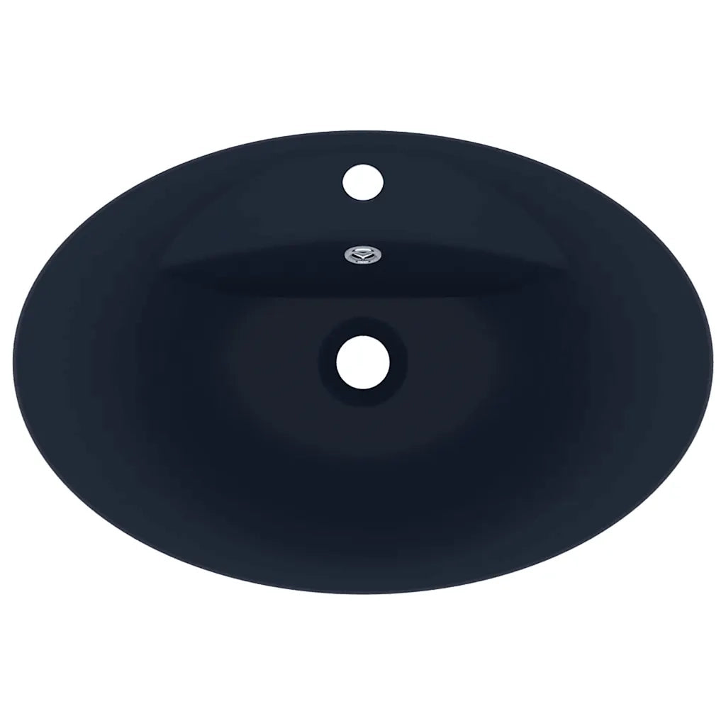 Lavabo con Troppopieno Ovale Blu Scuro Opaco 58,5x39cm Ceramica 146935