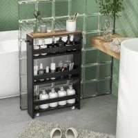 Carrello Portaoggetti su Ruote con 3 Livelli di Archiviazione e Maniglia, 51,5l x 13P x 80H cm, Nero