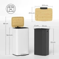 Cestino per la cucina con pedale 20 L Coperchio Chiusura Ammortizzata Secchio Interno Estraibile 29,5x29,5x56,8 cm Bianco e naturale