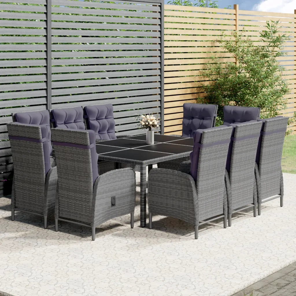 Set da Pranzo per Giardino 11 pz Polyrattan Grigio cod mxl 43047