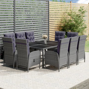 Set da Pranzo per Giardino 11 pz Polyrattan Grigio cod mxl 43047