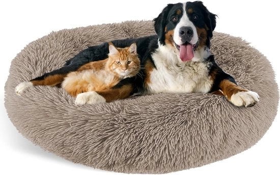 Letto per cani, donut, letto per animali domestici, letto per gatti, lavabile, rotondo, cuscino per cani, morbido letto per cani piccoli, medi e grandi, diametro 76 cm, beige