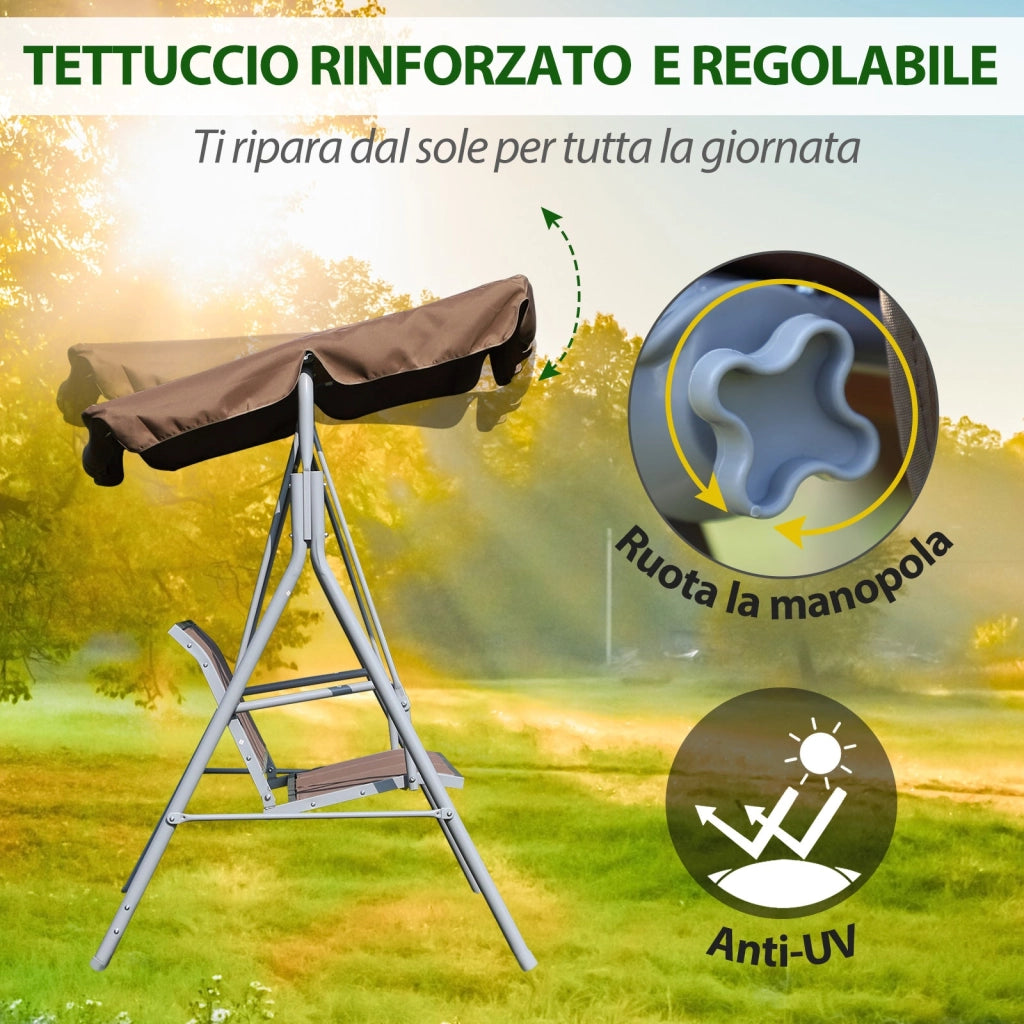 Dondolo da Giardino 2 Posti in Metallo Marrone