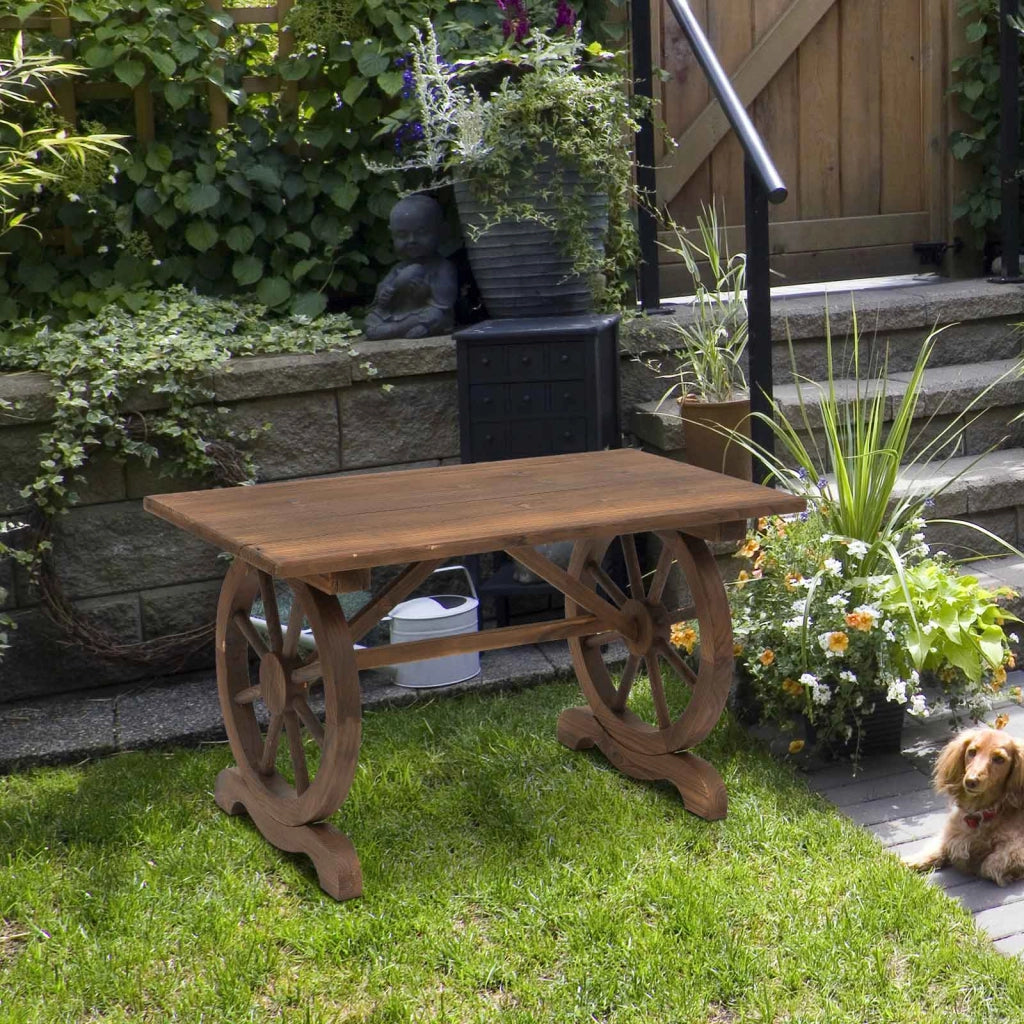 Tavolo da Giardino ¨C zephmum ¨C Legno di Abete, Gambe a Ruota, 110x60x65 cm