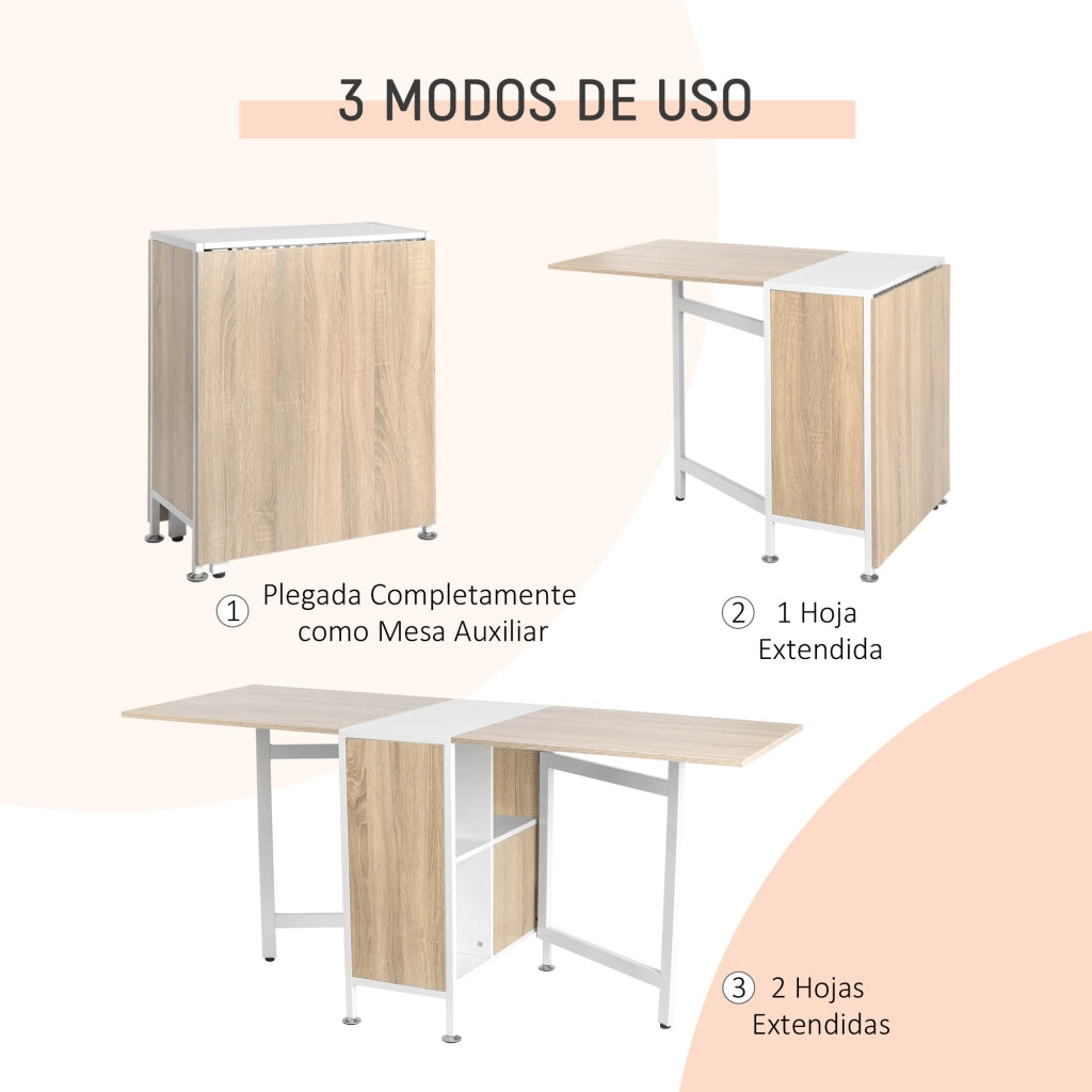 Tavolo Pieghevole da Pranzo con Ali Abatibili ¨C Zephmum ¨C Roble e Bianco 169x60x75 cm