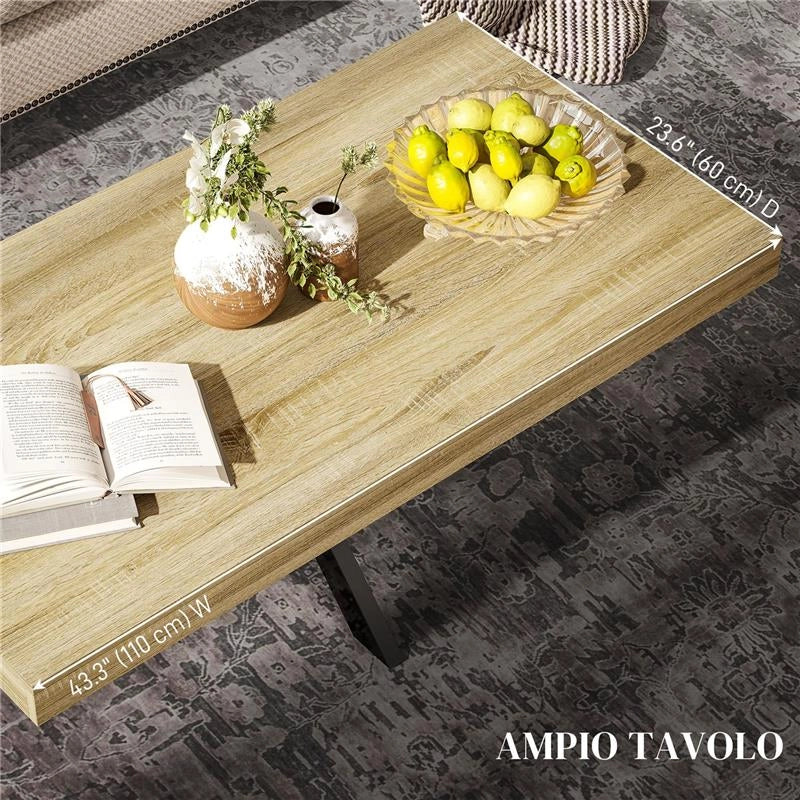 TAVOLINO DA CAFFÈ STILE INDUSTRIALE IN LEGNO E ACCIAIO, 110X60X45 CM, NERO E COLOR LEGNO