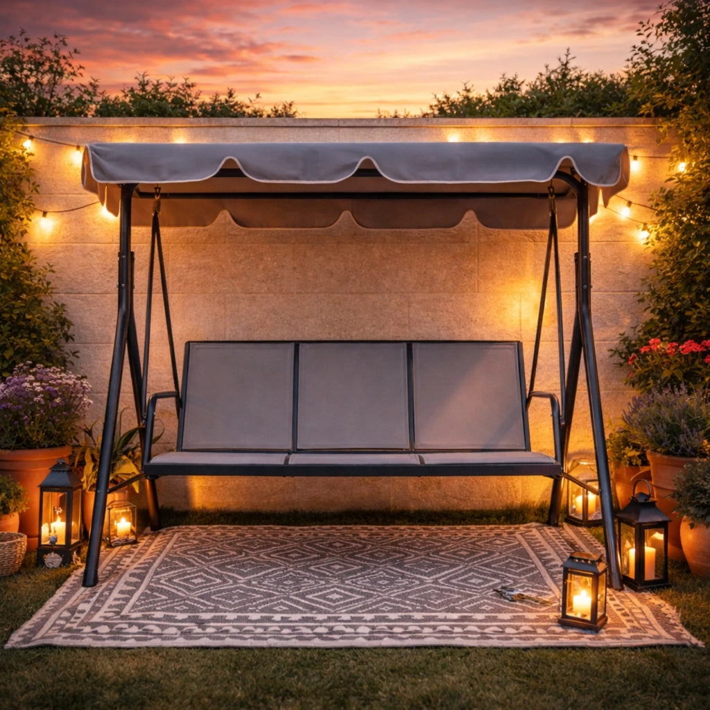 Dondolo da giardino Eden, 3 posti (170x107,5x151,5 cm), struttura in acciaio, seduta in textilene
