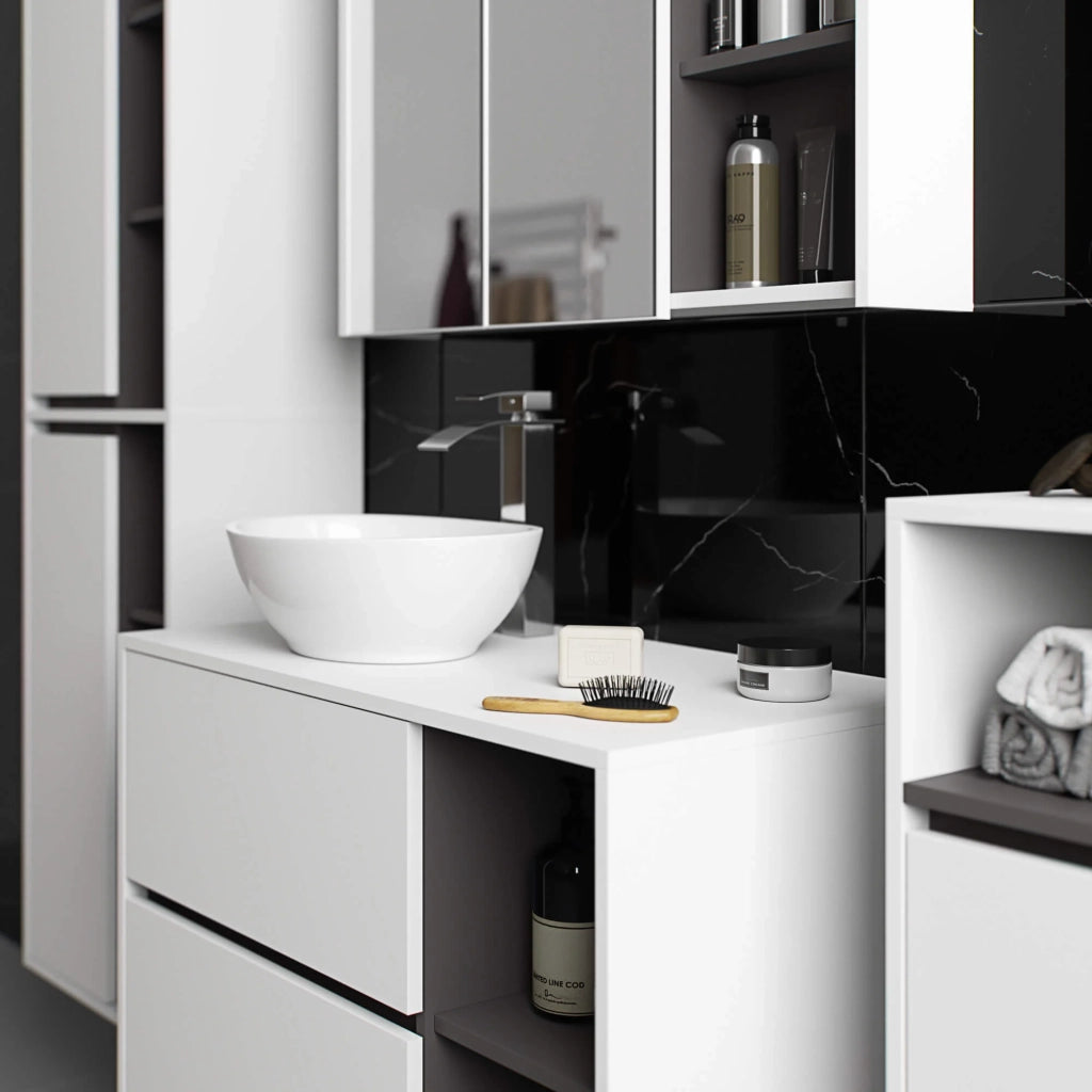 Pensile bagno con specchio VAMI Bianco, Grigio Grafite 90 cm 2 ante 90x15x75 cm