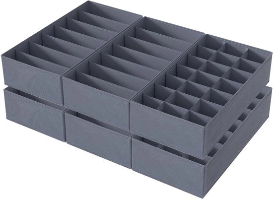 Set di 6 organizzatori di cassetti, abbigliamento, compatibile con il mobile a cassetti Hemnes, scatola pieghevole per l'archiviazione di capi per bambini, calze, reggiseni, intimo, grigio