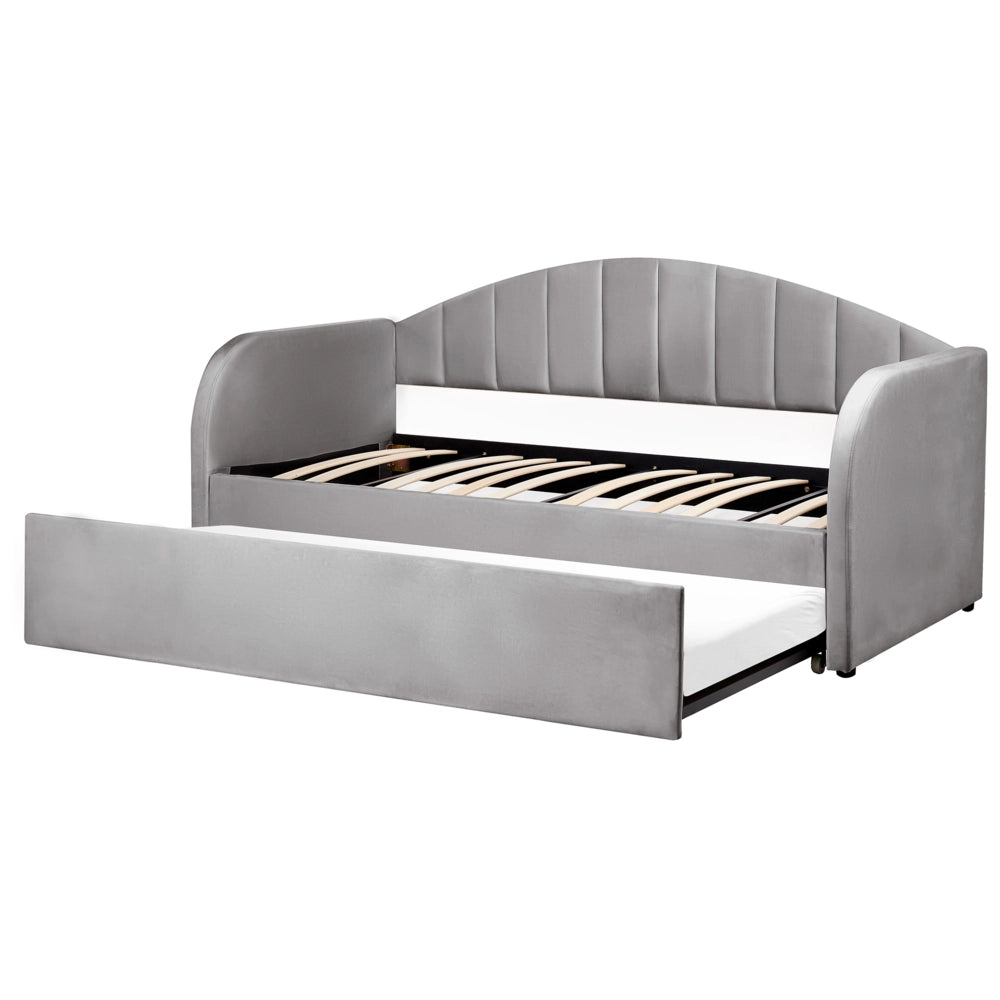 Letto estraibile in velluto grigio 90 x 200 cm con struttura imbottita moderna glamour per la cameretta dei bambini ospiti