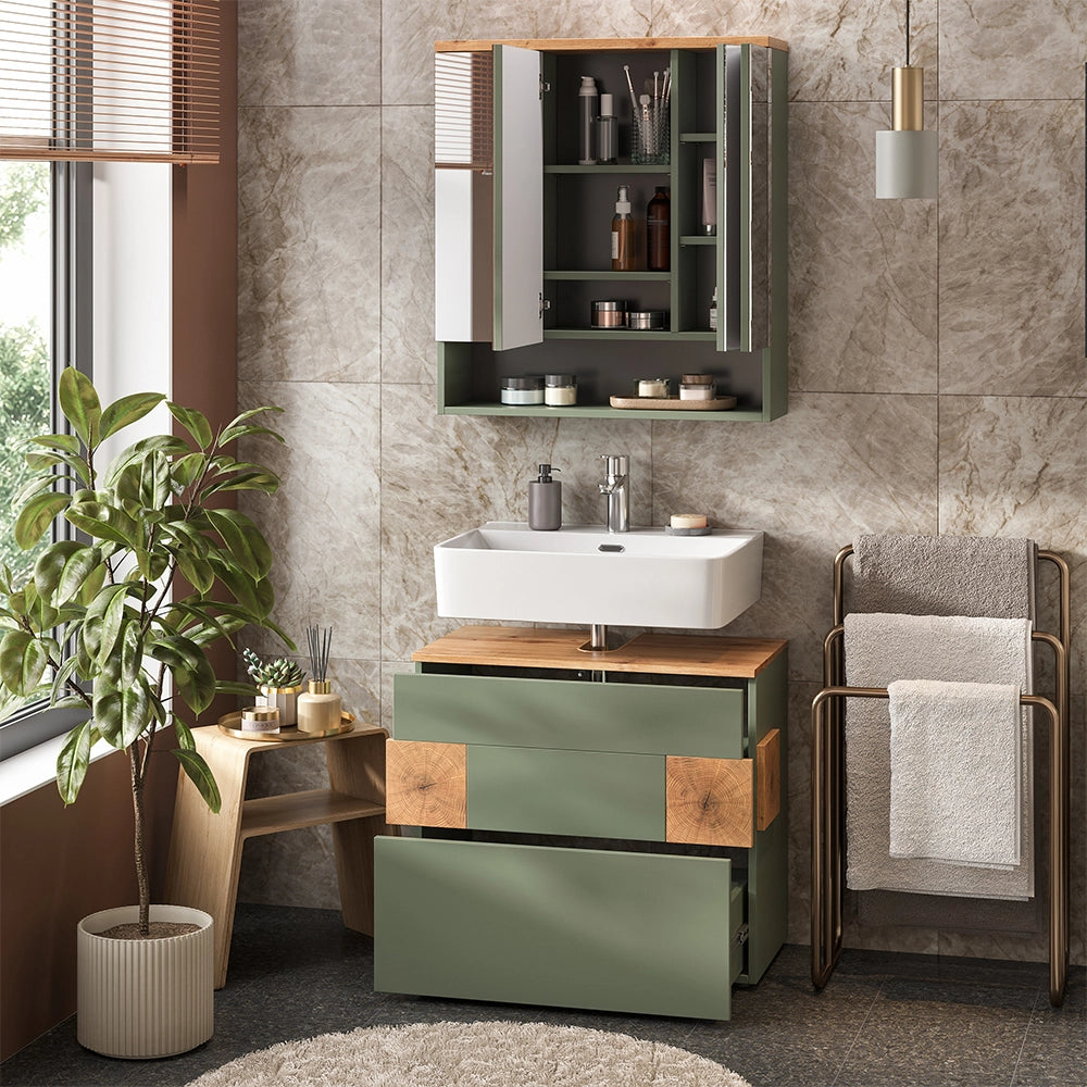 Vicco Set di mobili da bagno Verde/Artigianale 2 parti