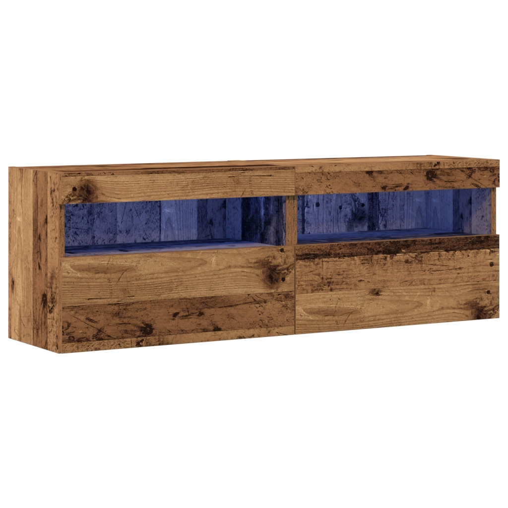Armadi da muro per TV  con luci LED 2 pezzi in legno antico 60x30x40 cm