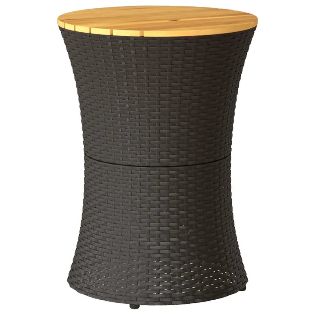 Tavolino Giardino Forma Tamburo Nero Polyrattan Legno Massello 368296
