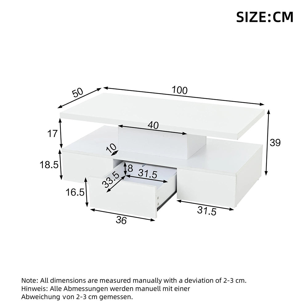 Tavolino LED - Xylo - 100x50cm 16 colori 1 cassetto bianco